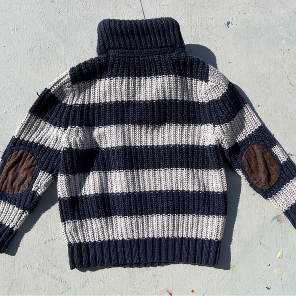 Kid's Baby Gap Sweater Multicolor Striped 4 Toddler Preppy Professor Elbow Patch - Picture 10 of 12